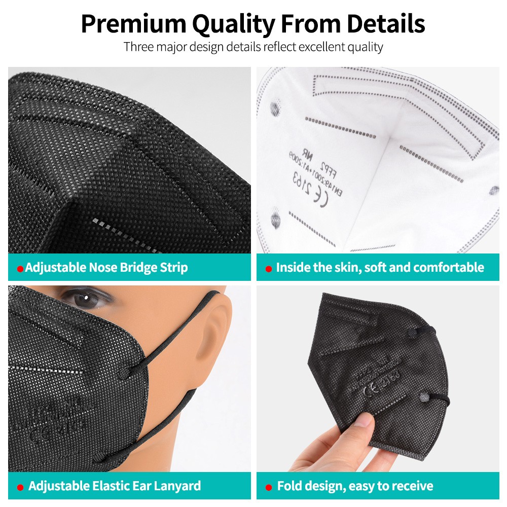 KN95 5 Layer FFP2 Mask Black Respirator Mask CE Approved FFP2, FPP2 FP2