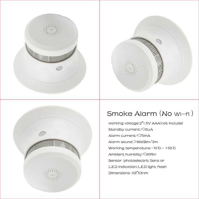 Zigbee smart smoke alarm safety protection wifi tuya sensitive control fire detector battery powered with sound and light alert