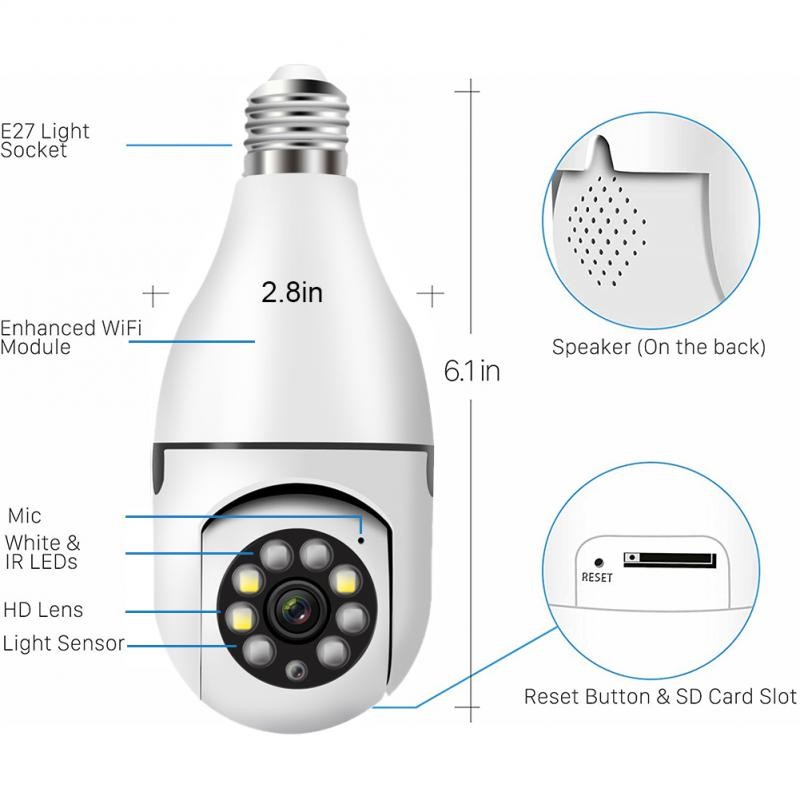 E27 Bulb Wireless Surveillance Camera WiFi PTZ IP Camera 1080P Night Vision Full Color Automatic Human Tracking Mini Camera