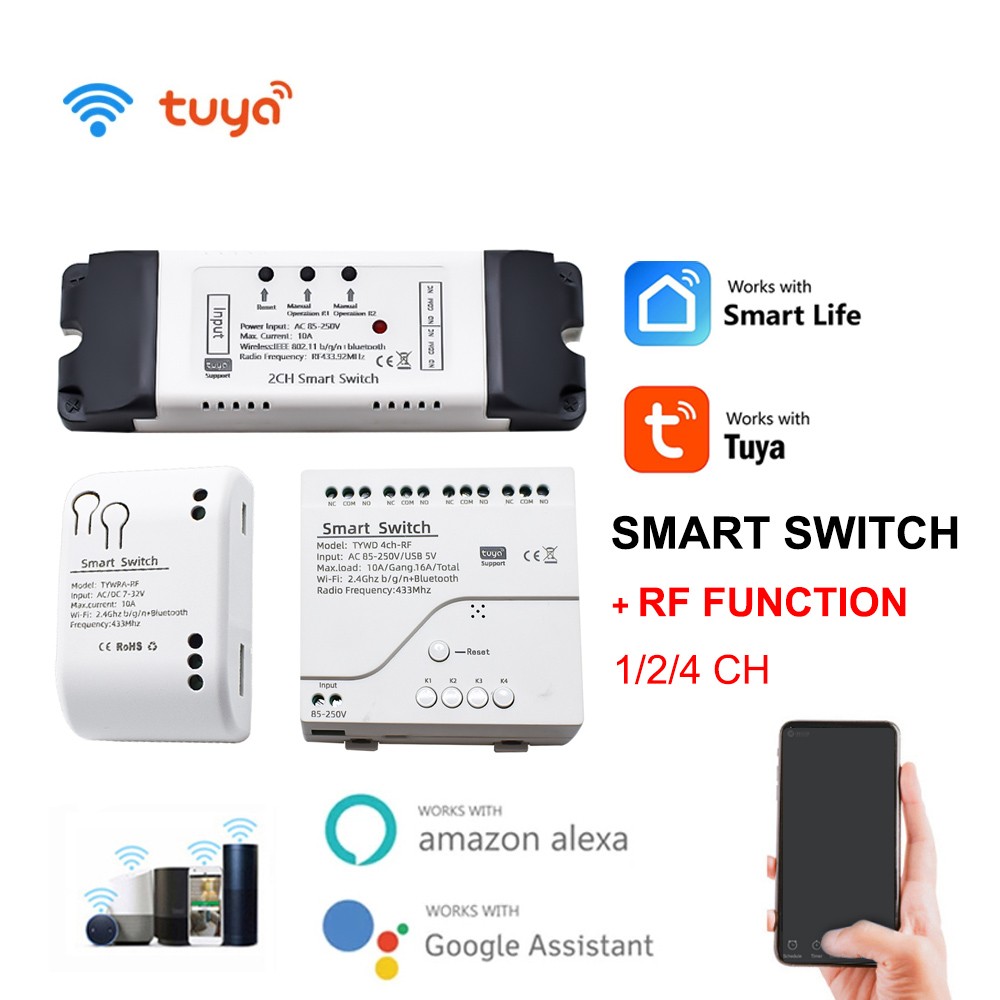 Tuya Smart Garage Door Opener WiFi RF 1/2/4CH Controller Relay Switch Timer Works with Alexa Google Home Voice Command