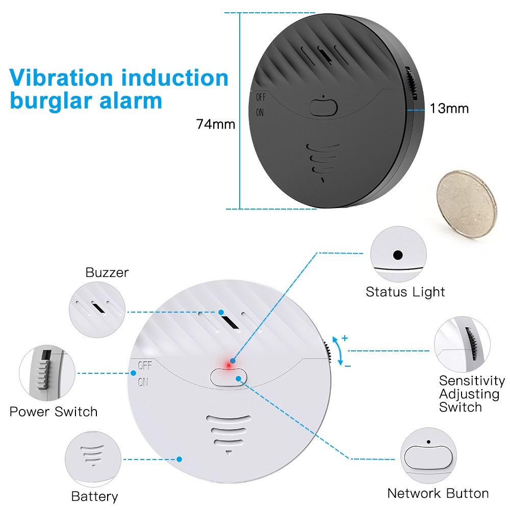 Awapow Tuya WiFi Door Window Alarm Vibration Sensor Wireless Vibration Detector 130dB Audio For Home Security Anti-theft System