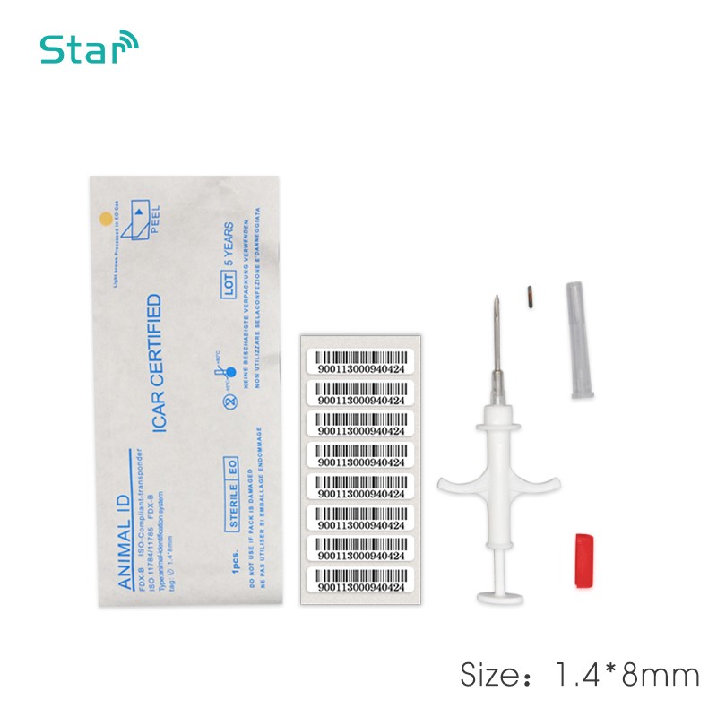 2022 (20pcs) 1.4*8mm 134.2khz Pet Chip Disposable Animal Chip Fdx-b Pig Syringe Pet ID Injector Syringe Needle for Dogs