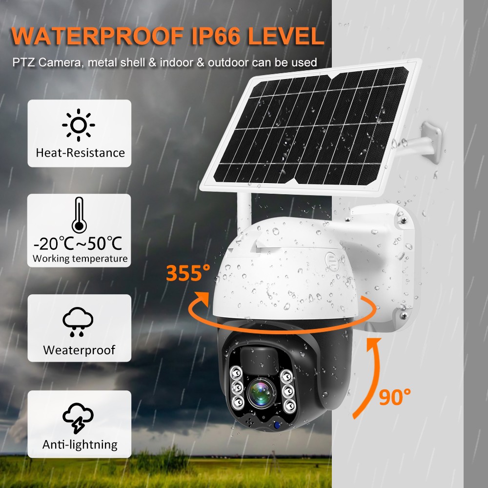 Solar PTZ IP WIFI HD 3MP/8W Outdoor Security Camera Wireless Security Device With Rechargeable Battery