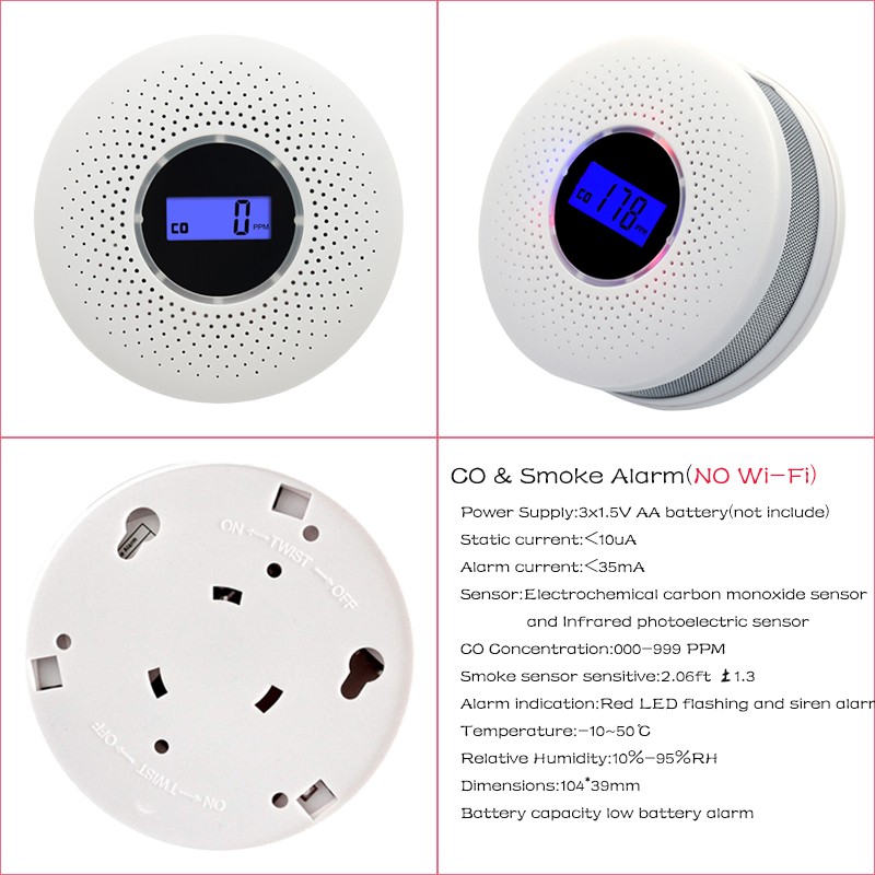 Professional fire protection combination smoke alarm CO carbon carbon monoxide detector sound and light dual sensor for home apartment