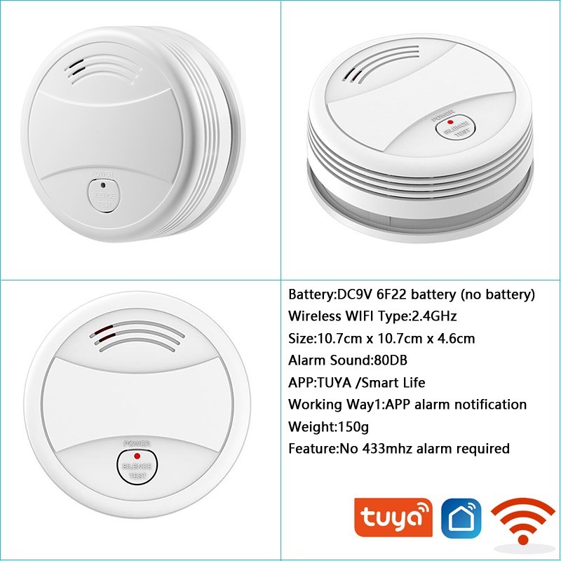 Tuya WiFi Smart Smoke Sensor Detector Smart Home Fire Alarm Smoke Detector WiFi Fire Protection Security Alarm Smart Life APP