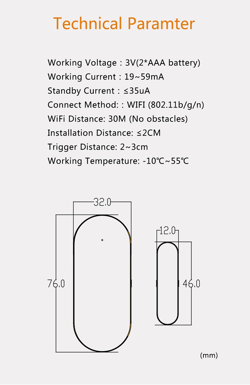 Aubess Tuya Smart WiFi Door Sensor Compatible with Alexa/Google Home/Smart Life APP Door Open/Closed Security Alarm Detector