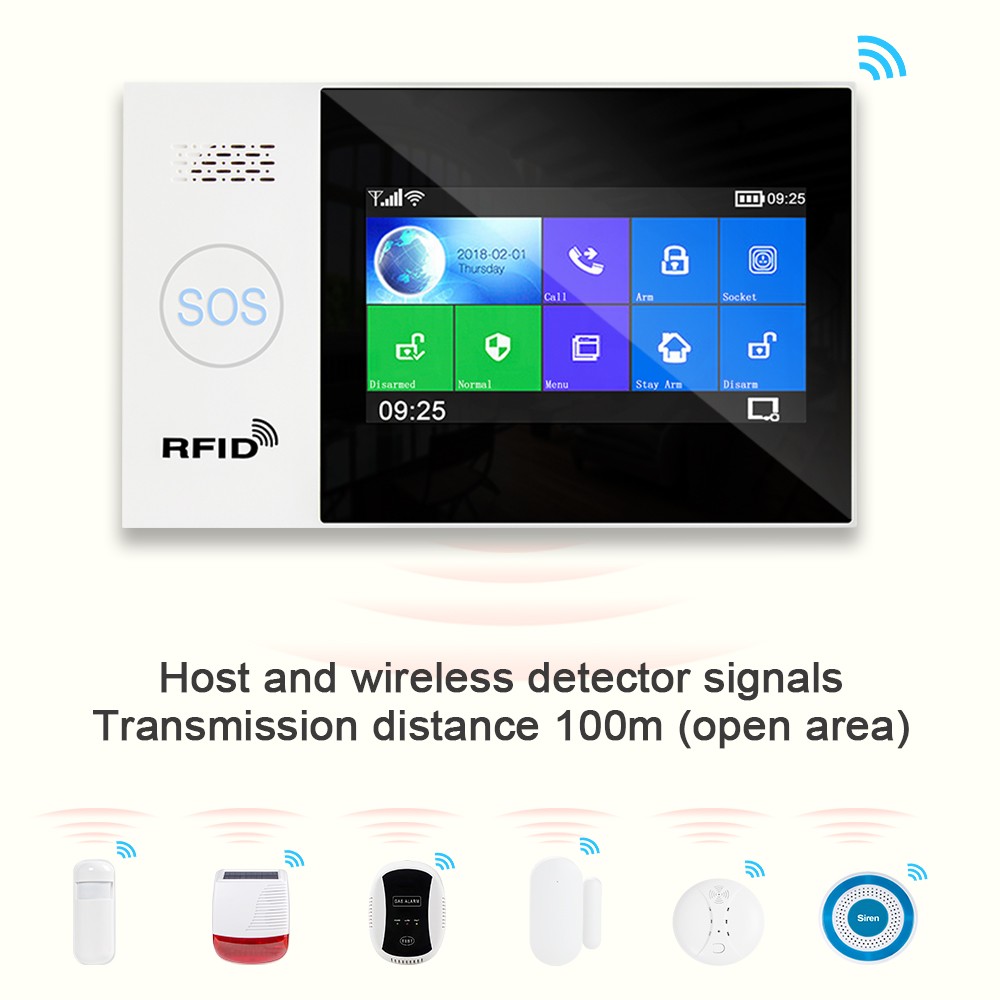 2022 Tuya WiFi GSM Home Security Protection Smart Alarm System Touch Screen Burglar Kit Mobile APP Remote Control RFID Arm and