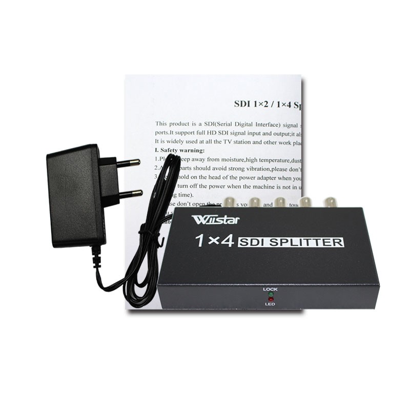 Wiistar SDI Splitter 1 in 4 out SDI Extender Converter 1x4 Support 3G/SD/HD-SDI 1080P for Video Monitor