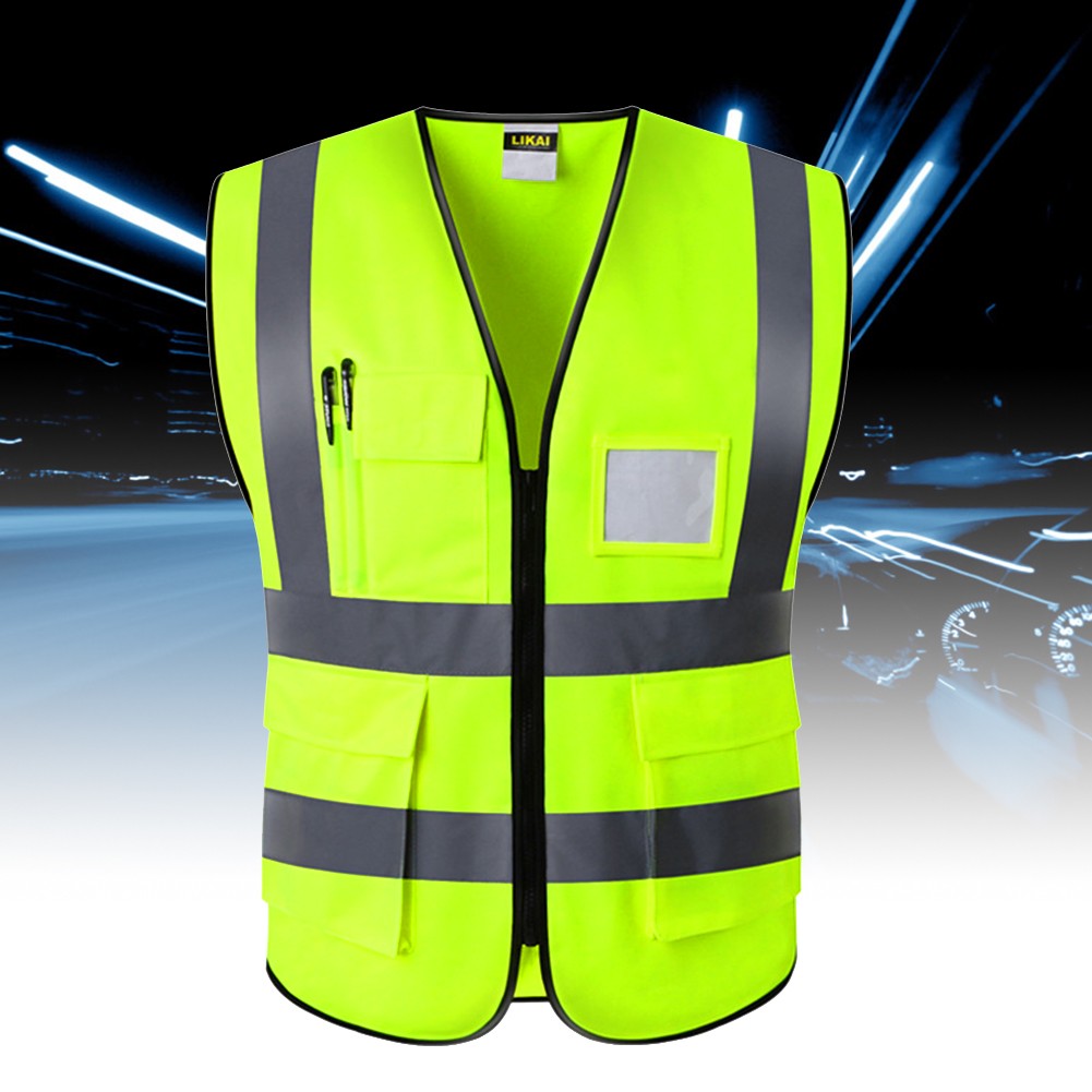 Reminder With Zipper Waistcoat Wear Resistant High Visibility Easy Clean Safety Vest Reflective Multi-Pocket Night Construction