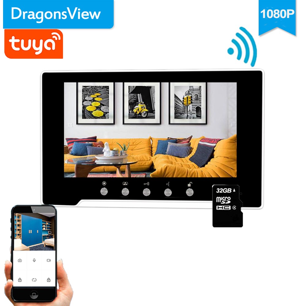 Dragonsview 7 Inch 1080P Color Video Door Phone WiFi Doorbell Intercom System Wireless Mobile APP Motion Remote Control