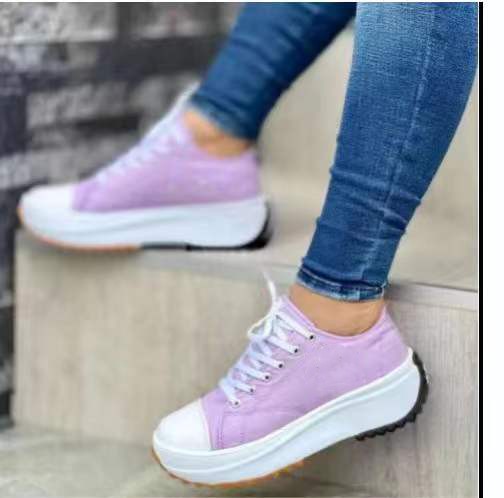 Canvas shoes women 2022 new fashionable canvas shoes breathable high-top casual women's shoes thick-soled lace-up shoes