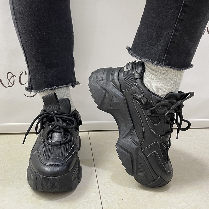 Rimocy Fashion Platform Chunky Sneakers For Women Thick Bottom Black Vulcanize Shoes Woman 2022 Spring Ladies Mesh Sneakers