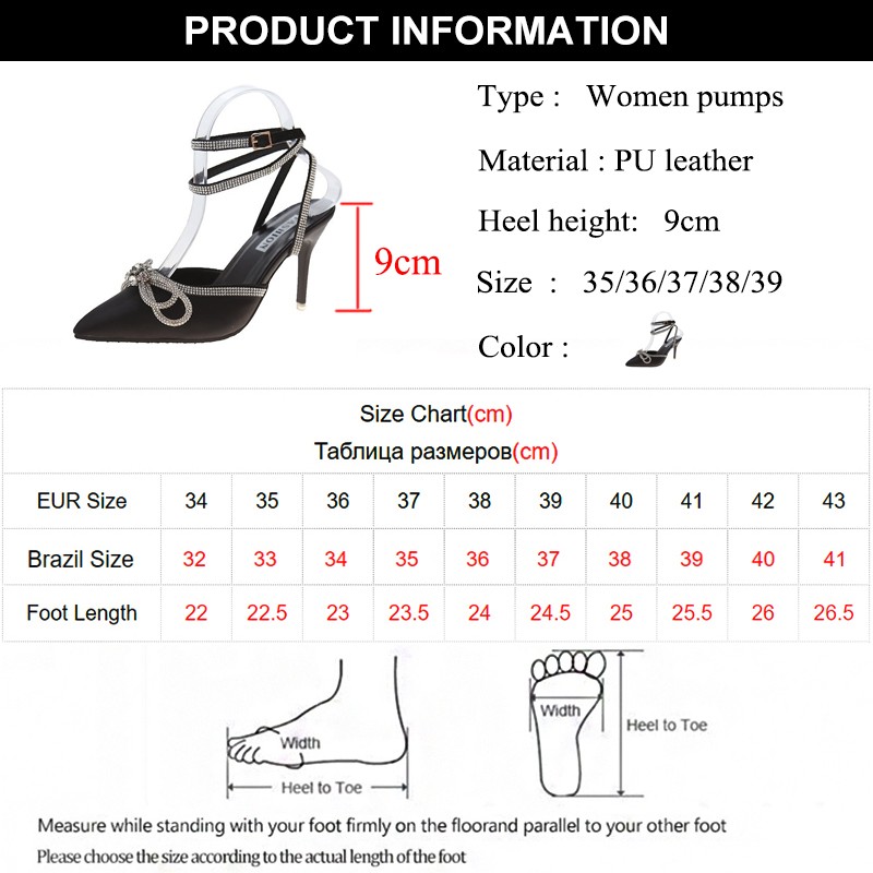 Lucifer Shiny Crystal Bowknot Ankle Strap Pumps Women Sexy Stiletto High Heels Party Wedding Shoes Woman Pointed Toe Sandals