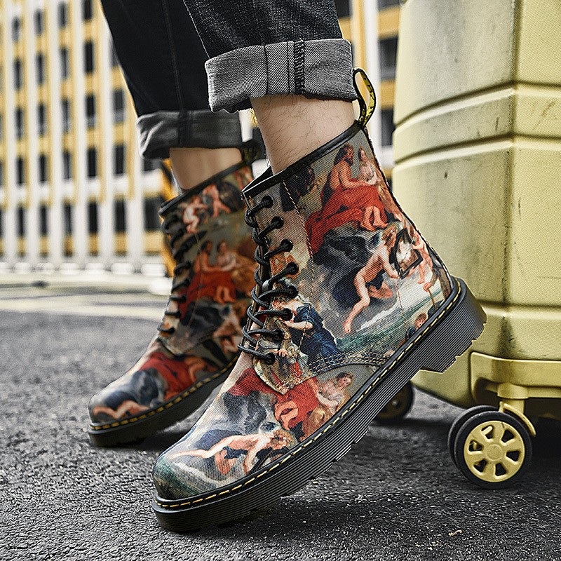 Women's shoes street fashion couples shoes high quality graffiti printing Martin boots outdoor ankle boots casual shoes for women