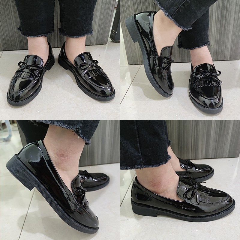 Rimocy Patent Black Leather Women Loafers Flat Shoes Women Spring 2022 British Tassel Casual Flat Ladies Shoes