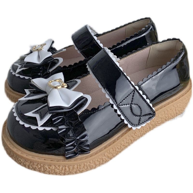 Summer 2022 Women's Shoes Red Mary Janes Girls Japanese Style Bow Lace Lolita Shoes Kawaii Loop Tie Sandals