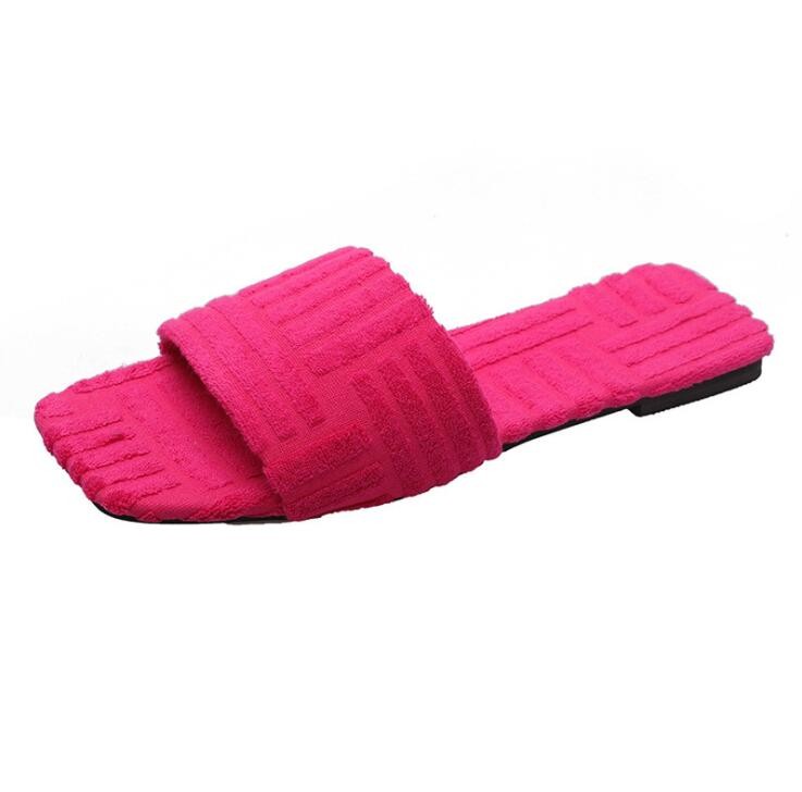 Warm Towel Pattern Slippers 2022 New Women's Embossed Cotton Drag Home All-match Sandals Candy Color Slippers