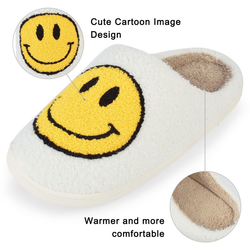 Winter Women Slippers Fluffy Smiley Face Slippers Fur Warm Couple Cotton Shoes Home Indoor Thick-soled Non-slip Floor Shoes 2022