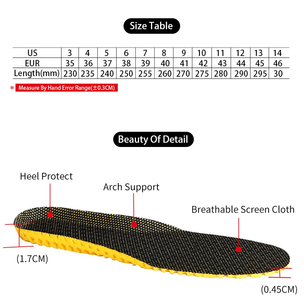 1 Pair Shoes Insoles Sole Orthopedic Cushion Sport Arch Support Soft Bandage Insert Woman Men For Feet Running Sneaker