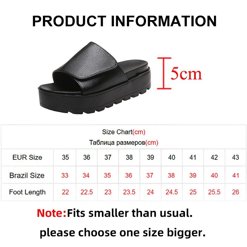 Rimocy Black PU Leather Platform Slippers Women Plus Size 43 Thick Soled Sandals Woman 2022 Summer Non-slip Slides Female Shoes