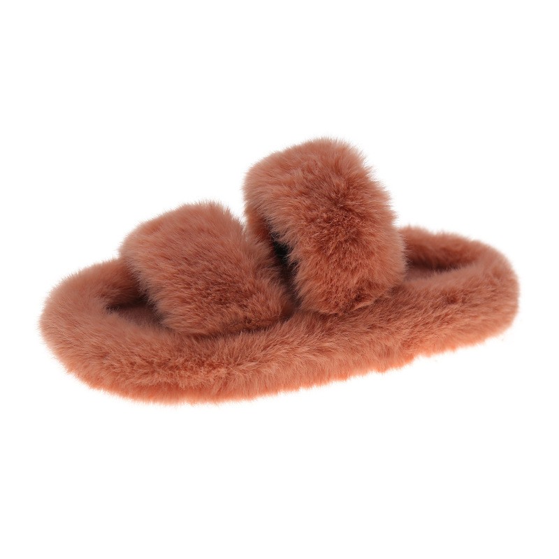 2021 Winter Keep Warm Women Fur Furry Slippers for Home Fluffy Soft Indoor Slides Thick Flats Heel Non-slip Indoor House Shoes