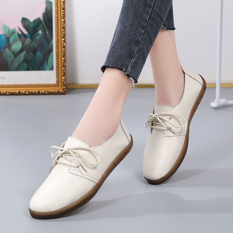 Women Genuine Leather Loafers Women Casual Shoes Comfortable Flat Shoes Casual Ladies Slip On Vulcanized Shoes Office Shoes 41