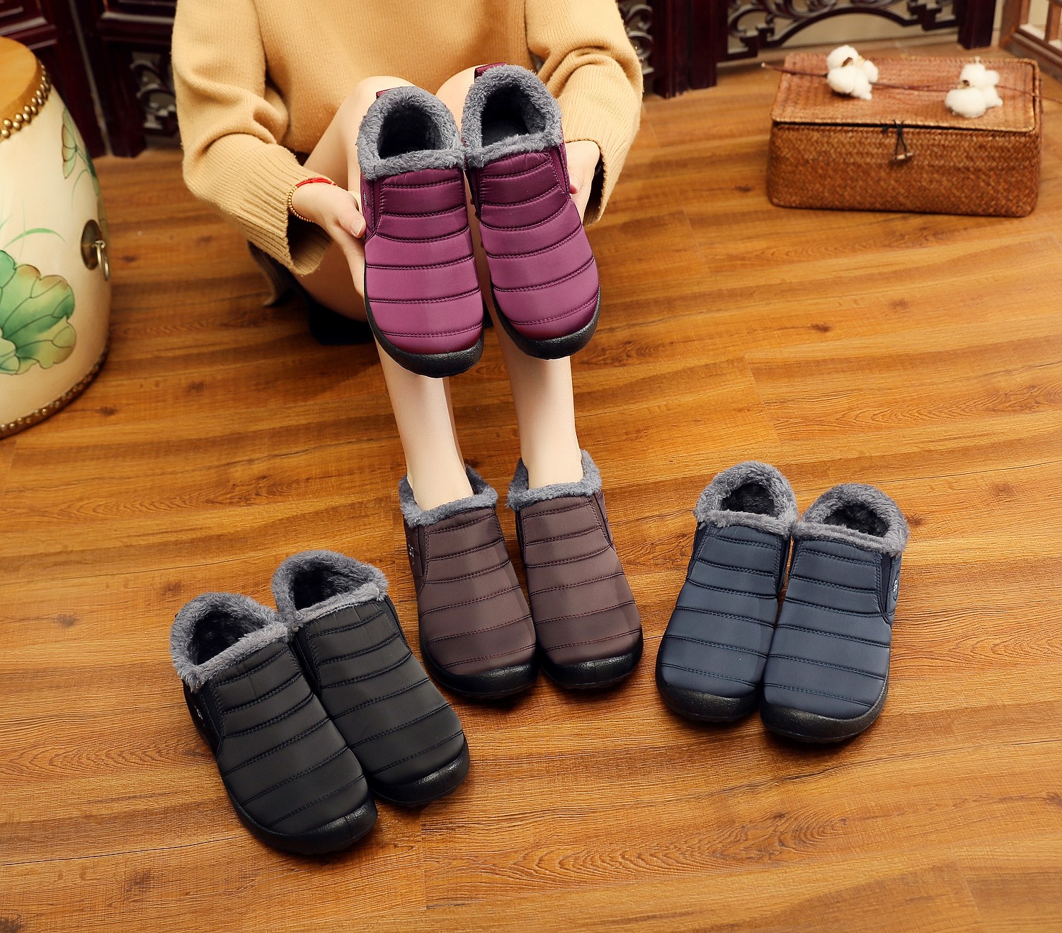 Unisex Cotton Slippers Winter New Outdoor Men Shoes Cold-proof Casual Snow Boots Shoes Men Plush Warm Women Shoes Size 35-47