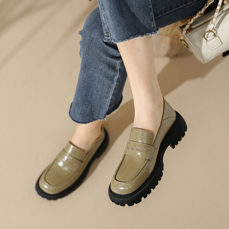 New Spring 2022 Women Casual Shoes Slip On Loafers High Quality Leather Shoes Woman Comfortable Platform Shoes Round Toe Flats