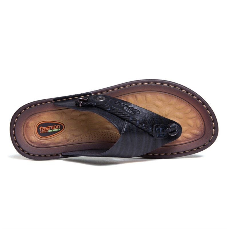 Handmade Leather Slippers Summer Fashion Men Flip Flops Outdoor Slippers Breathable Comfortable Men Flip Flops Plus Size