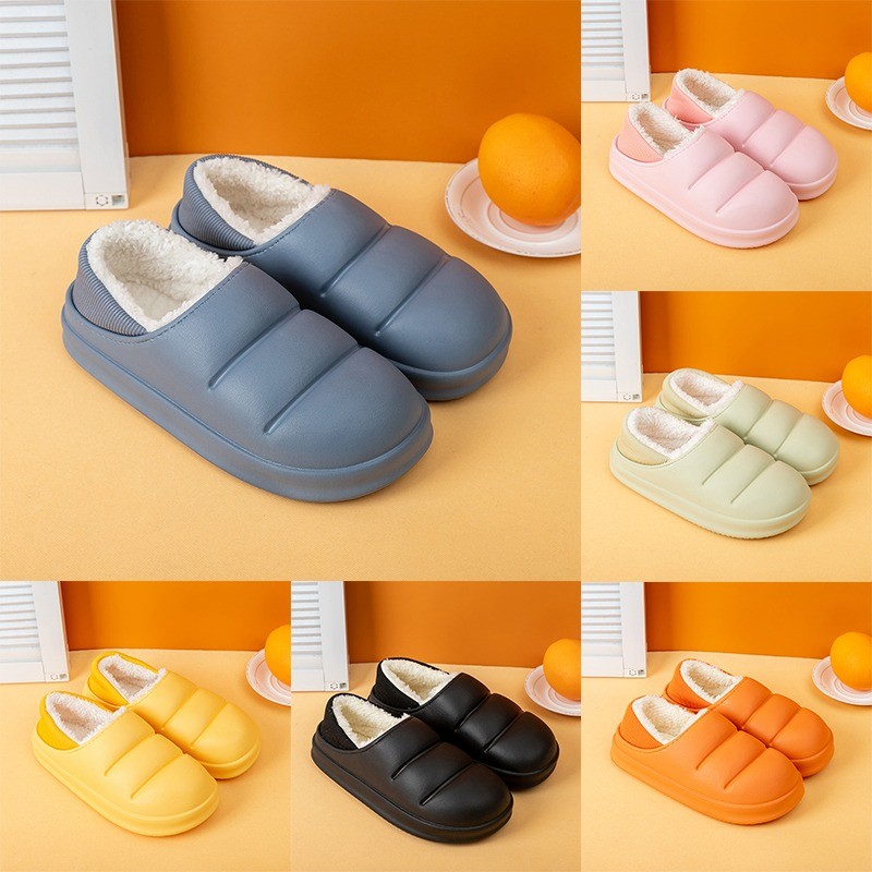 Winter Women Fur Slippers Waterproof Warm Plush Household Slides Indoor Home Thick Sole Shoes Non-slip Solid Couple Sandals