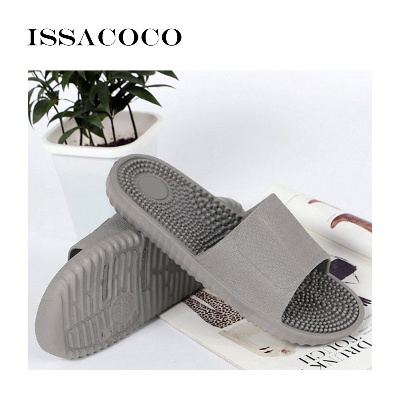 ISSACOCO Men Flat Indoor Massage Slippers Men Home Non-slip Massage Slippers Zapatos Hombre Beach Flip Flops Men Slides