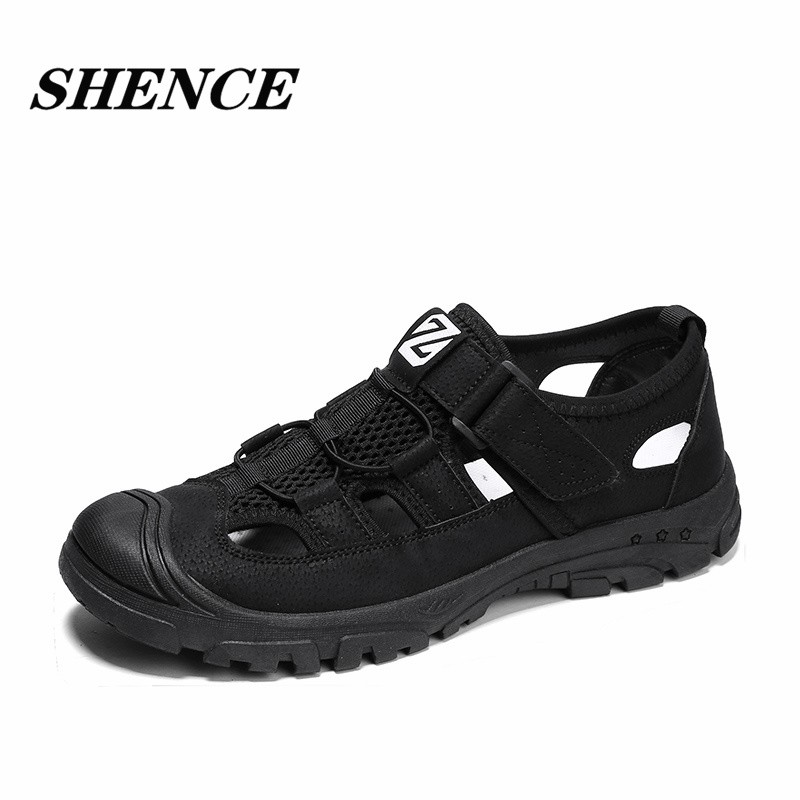 SHENCE Summer Men Sandals Slippers Sneakers Soft Non-slip Rubber Velcro Man Jogging Trail Running Men Hiking Shoes Sandals