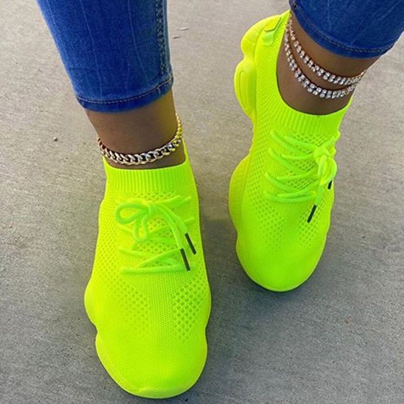 Women platform sneakers sock shoes summer breathable cross-tie air mesh round toe fashion casual sports lace up 2021 girl female