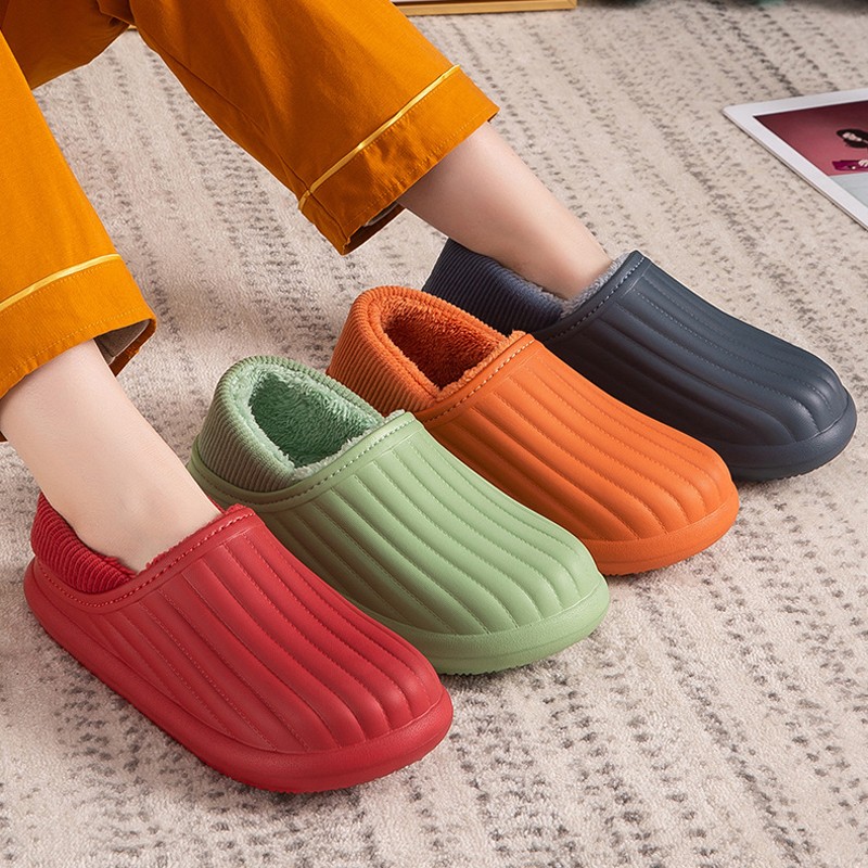 2021 Waterproof Cotton Slippers Thick-soled Plush Winter Warm Home Indoor Slippers Outdoor Slippers Memory Foam For Couples Shoes