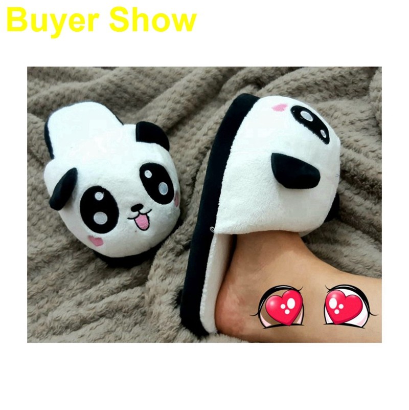 SIMLOVEYO Winter Indoor Panda Slippers Flat Furry Home Cartoon Women Slippers Unisex Couple Animal Warm Non-slip Shoes T389b