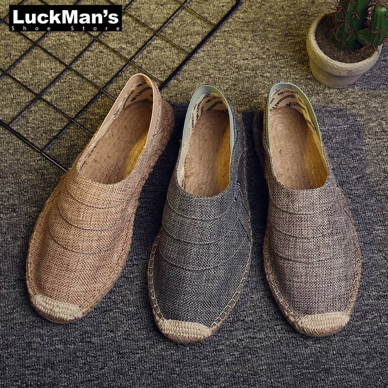 Men's Canvas Espadrilles, Casual Shoes Without Lace-up, Breathable, Handmade, Large Size 45