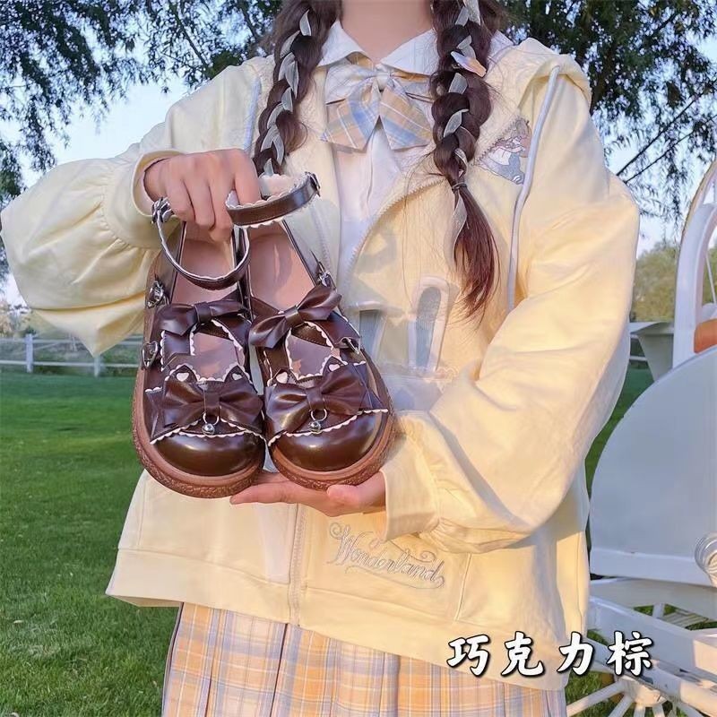 Kawaii Girls Lolita Shoes Fashion 2022 Japanese Style PU Patchwork Mary Janes Bowknot Lovely Heart Buckle Solid Zapatillas Mujer