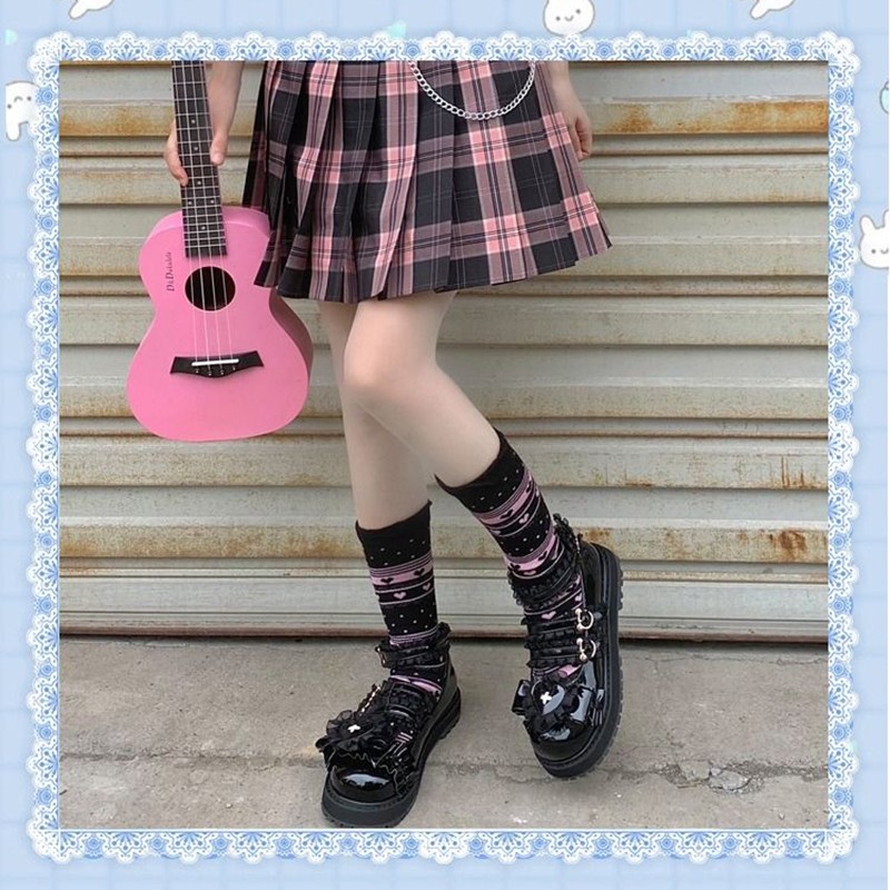 Kawaii Platform Girls Lolita Shoes Fashion Lace Patchwork Heart Japanese Style Zapatillas Mujer 2022 Lovely Buckle Mary Janes