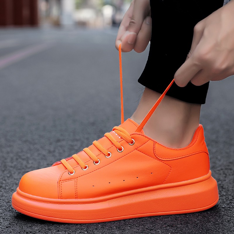 2022 Fashion Women Sneakers Vulcanized Shoes Lover Lace-up Casual Shoes Orange Basket Shoes Breathable Walking Sewing Men Flats