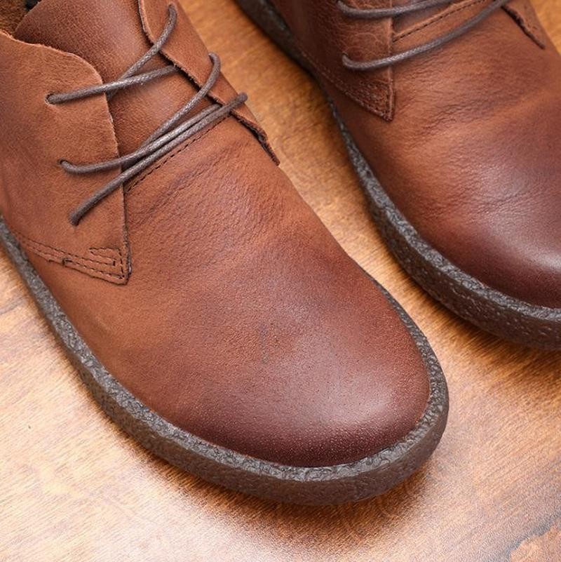 Vintage Genuine Leather Ankle Boots Spring Autumn Hight Top Casual Shoes Full Grain Stitching Soft Bottom Rubber Boots GZ2258