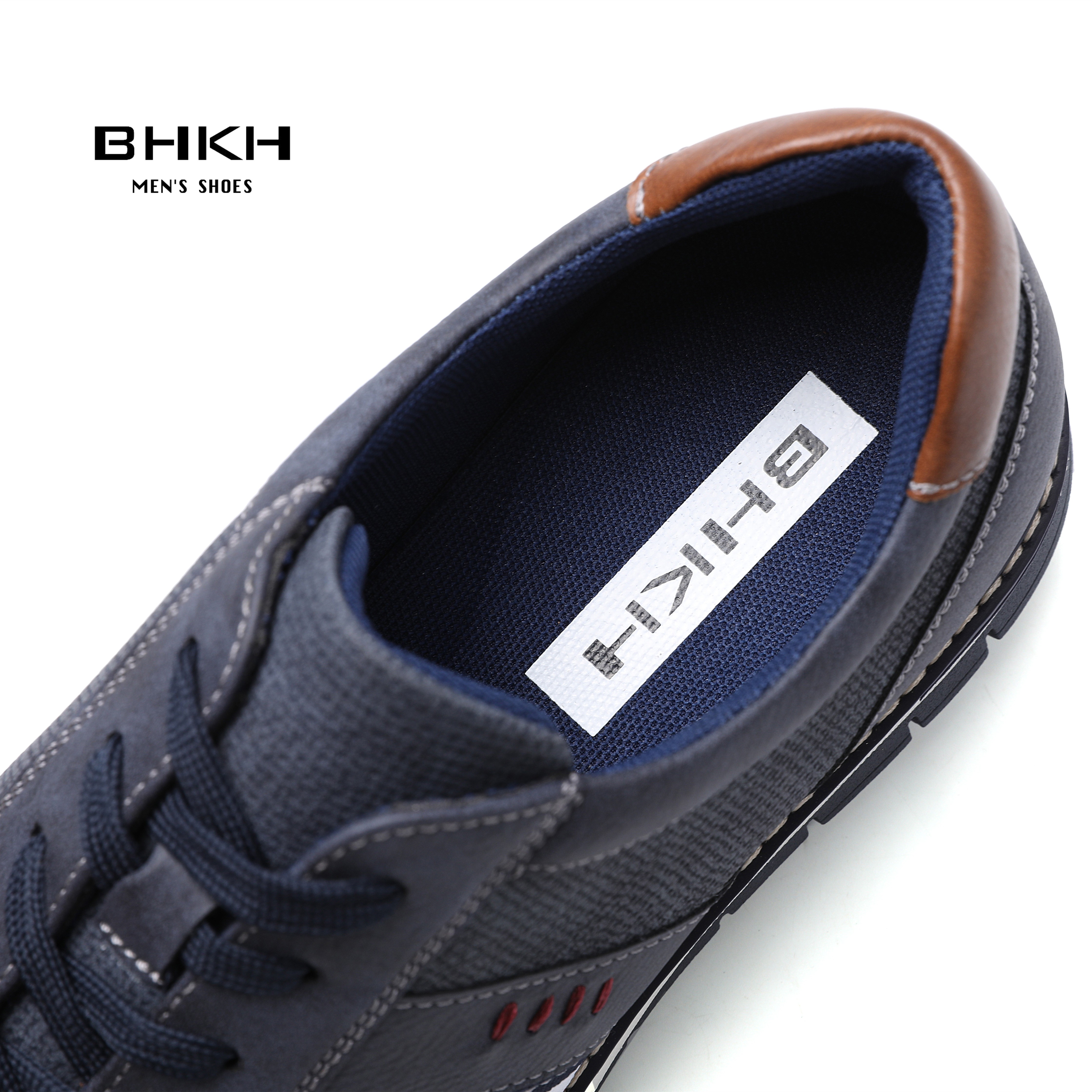 BHKH 2022 Spring/Autumn Men Casual Shoes PU Leather Fashion Sneakers Comfortable Walking Lace-up Footwear Men Shoes