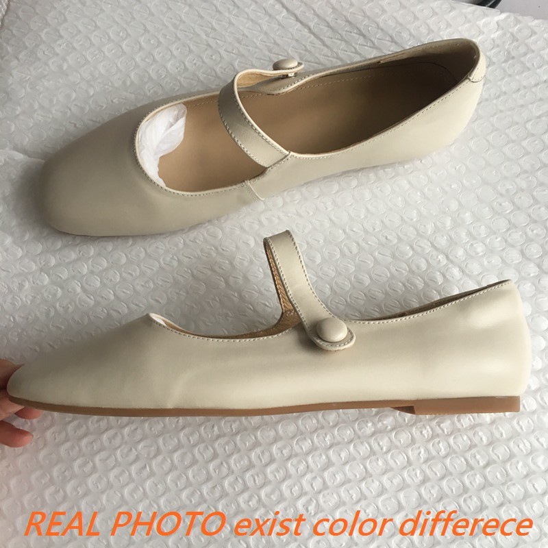 REAVE CAT 2022 Genuine Leather Comfort Plus Ladies Flats Mary Janes Buckle Strap Round Toe Square Heel 1cm US9 Black Beige A4283