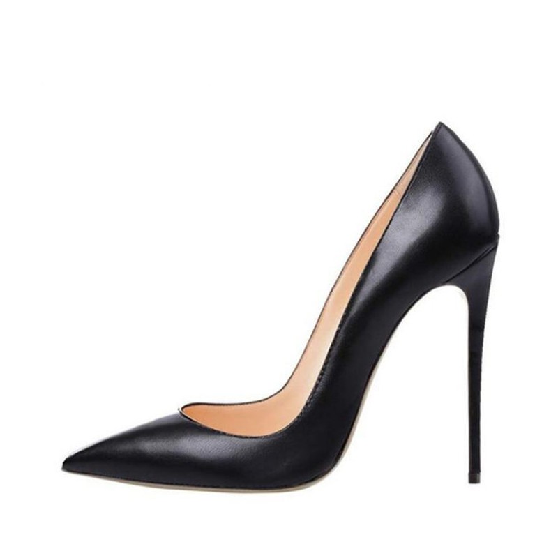 Classic Matte Black Pumps Woman High Heel Shoes 12cm Stiletto PU Leather Wedding Pointed Toe Shoes qkob002 ROVICIYA
