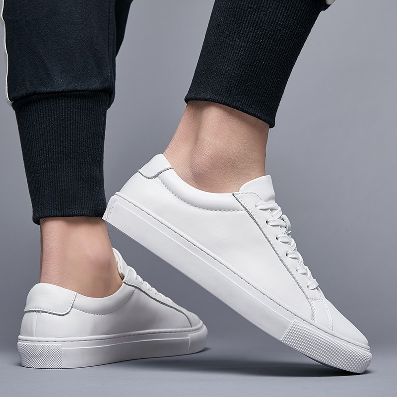 Men's Luxury Casual Shoes Men Flats Fashion White Sneakers Lace Up Real Leather Shoes White Sneakers