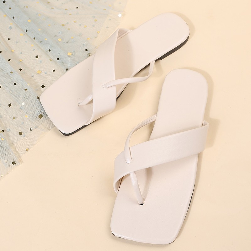 Women's slippers 2022 summer new women's shoes large fashion square head buckle flat toe bottom sandals beach shoes