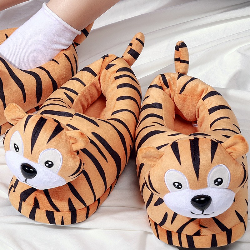 Womens Winter Cute Tiger Cotton Slippers Men Warm Soft Plush Indoor Slippers Couples Non-slip Indoor Floor Shoes Chaussure Femme