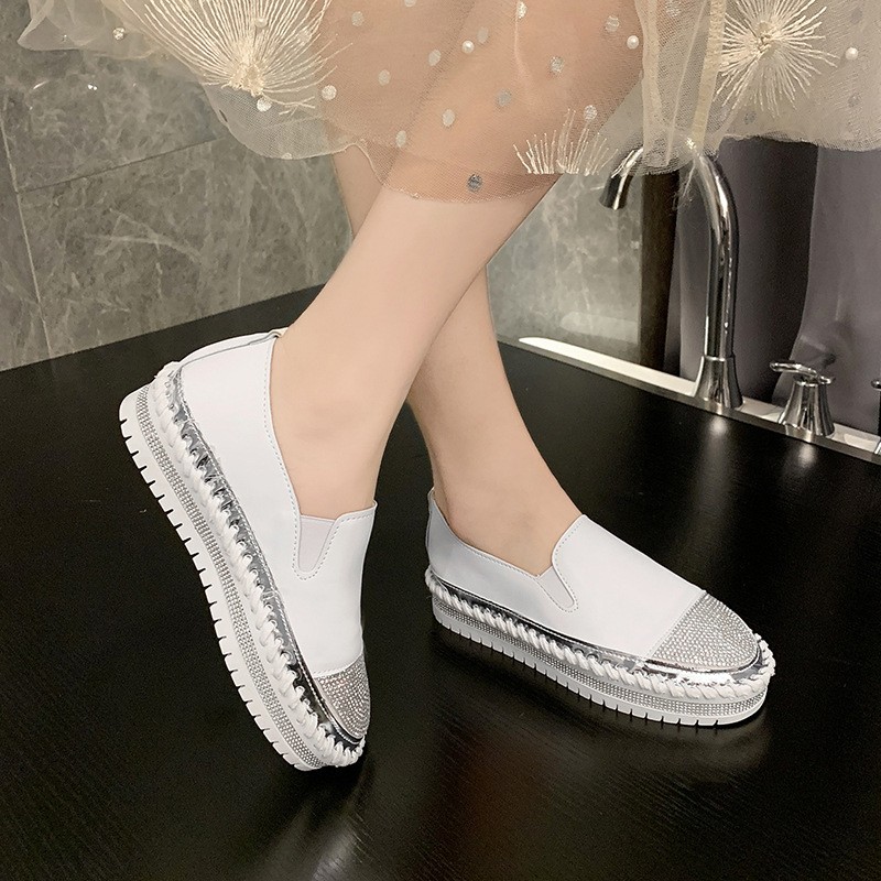 Large casual single shoes 2021 autumn new Lefu shoes thick sole flat bottom diamond fashion women's shoes women's shoes