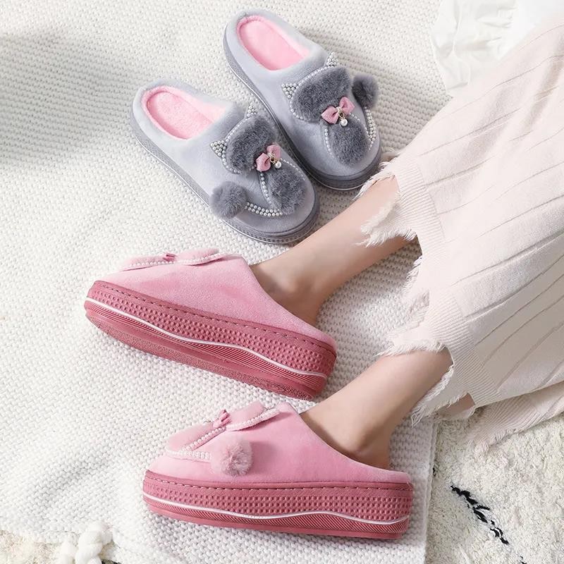 Winter Warm Slippers Polyester Cotton Women Home Shoes Lovely Non-slip Indoor Slides Corduroy Couple Slippers Women's Shoes