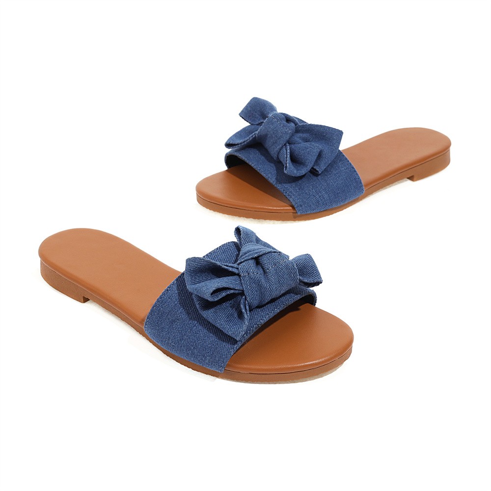 Zapatos Planos De Mujer 2022 Summer Women's Slippers Denim Sweet Bowknot Slippers For Outdoor Activities