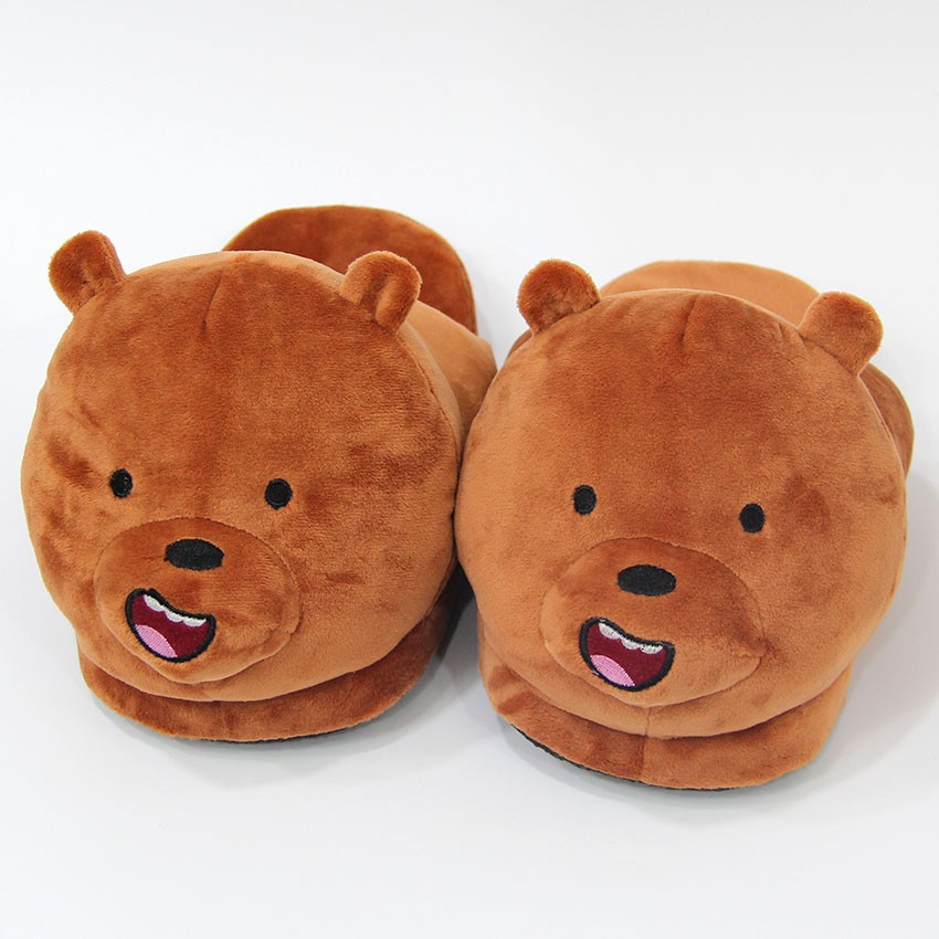 Cartoon Polar Bear Panda Slippers Winter Warm Animal Soft Plush Dolls Indoor Bedroom Shoes Men Women Home Use